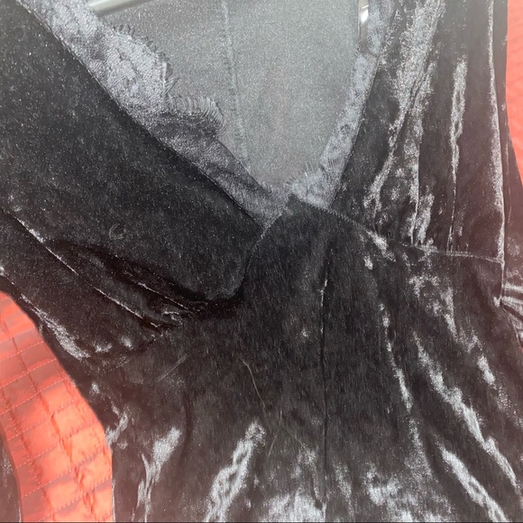 Black Velour Mini Lace Long Sleeve Dress - Picture 3 of 11